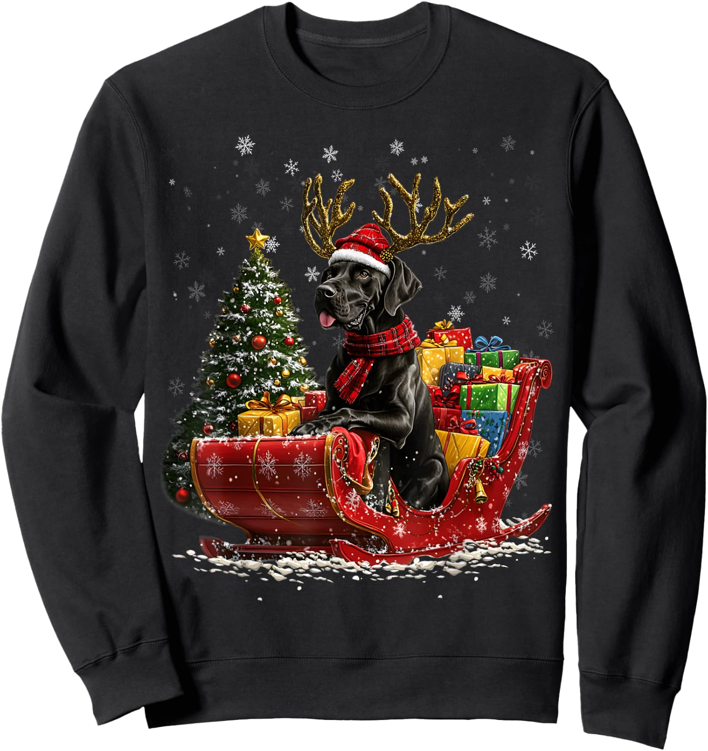 Santa Great Dane reindeer Light Christmas Sweatshirt - Sweatshirt | Black