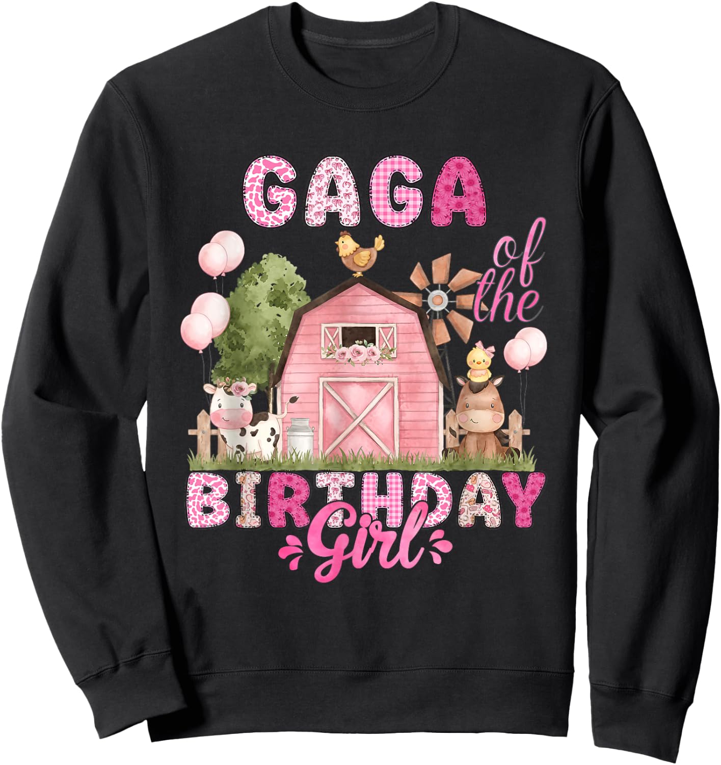 Gaga of The Birthday Girl 1St Bday Cow Farm Family Sweatshirt - Sweatshirt | Black