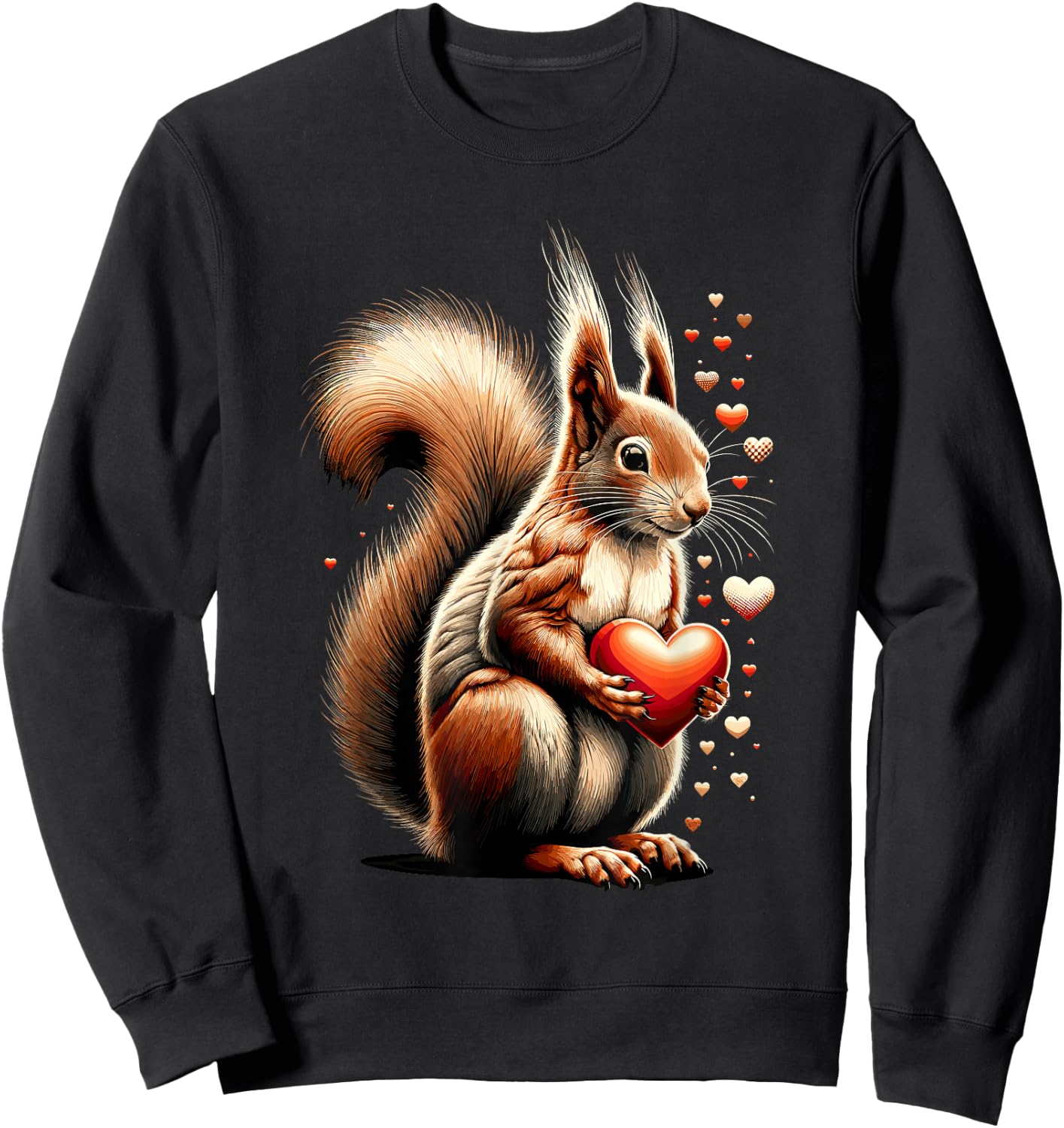 Squirrel Holding Heart Valentine's Day Cute Valentine Sweatshirt - Sweatshirt | Black