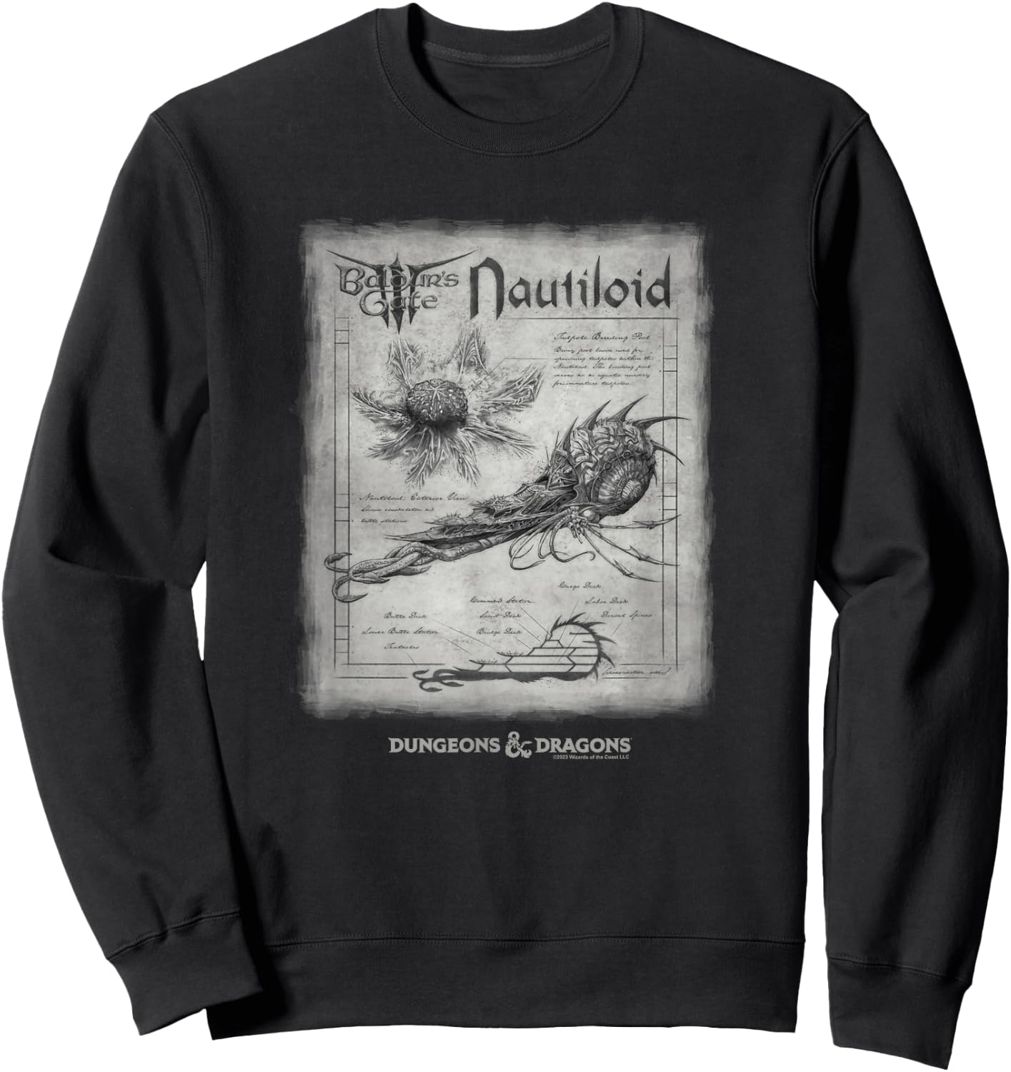 Dungeons & Dragons Baldur's Gate III Nautiloid Schematics Sweatshirt - Sweatshirt | Black
