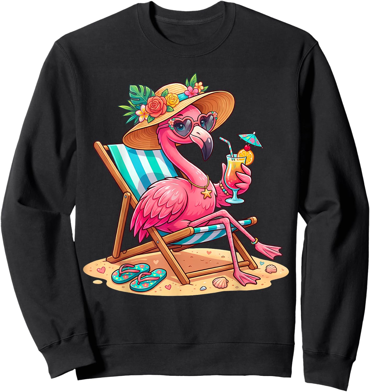 Flamingo Tree Tropical Beach Funny Flamingo Summer Sweatshirt - Sweatshirt | Black