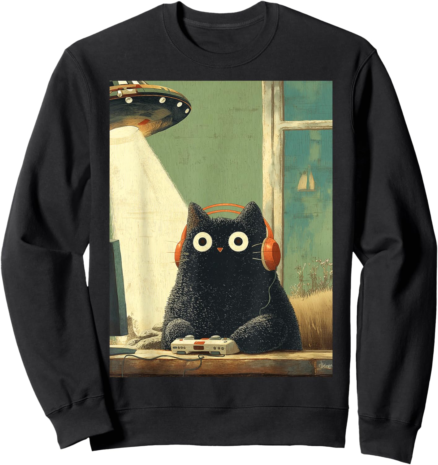 Japanische Schwarze Gamer Cat Videospiele Abduktion UFO Space Sweatshirt - Sweatshirt | Black