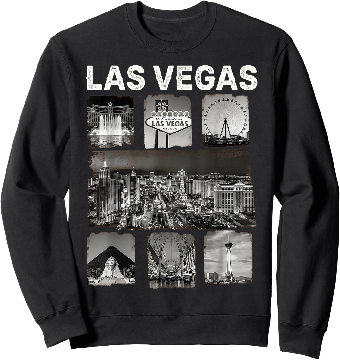 Las Vegas Nevada Iconic Landmarks Collage Sweatshirt - Sweatshirt | Black