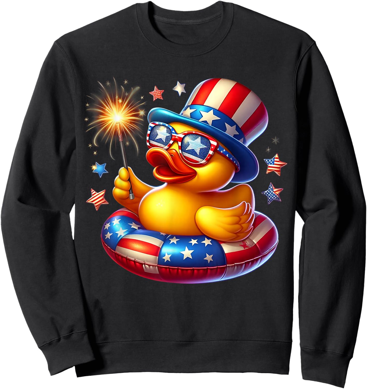 Cool Rubber Duck Duckie American Flag 4th of July Patriotic Sweatshirt - Sweatshirt | Black