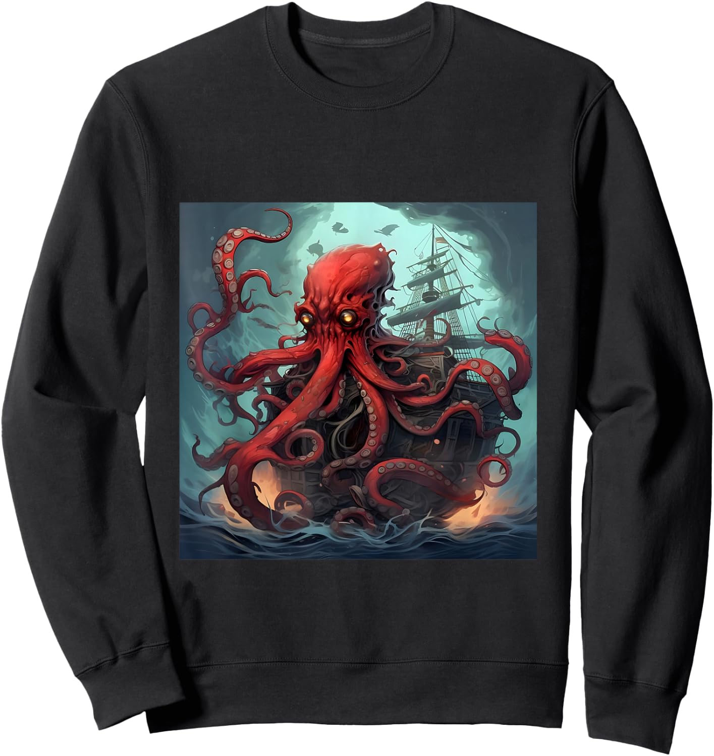 Kraken Pirate Ship Giant Octopus Ocean T Shirt Sweatshirt - Sweatshirt | Black