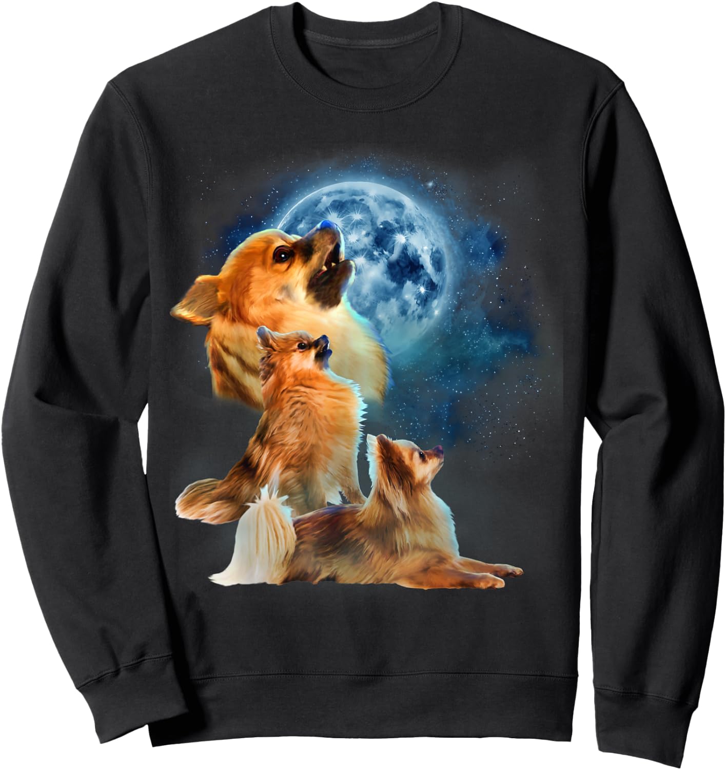 Funny Pomeranian Shirt - Pomeranian Howling at the Moon Sweatshirt - Sweatshirt | Black