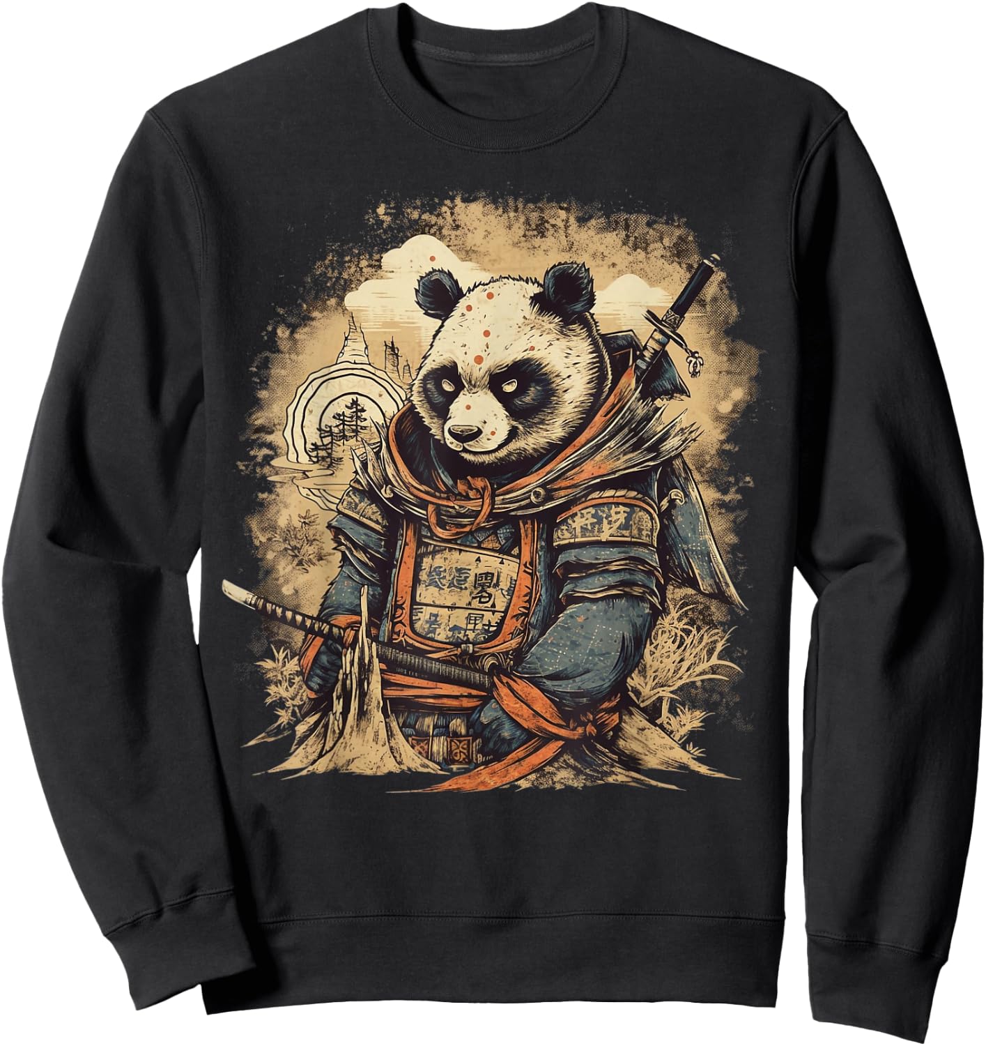 Retro Japanese culture graphic lover Samurai Panda art Sweatshirt - Sweatshirt | Black