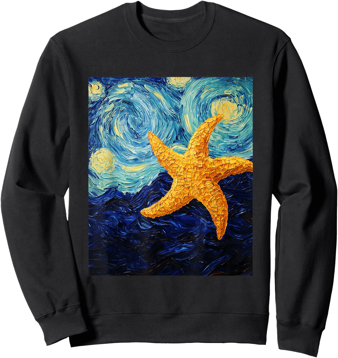 Cute Starfish Aquarist - Van Gogh Style - Starry Night Sweatshirt - Sweatshirt | Black