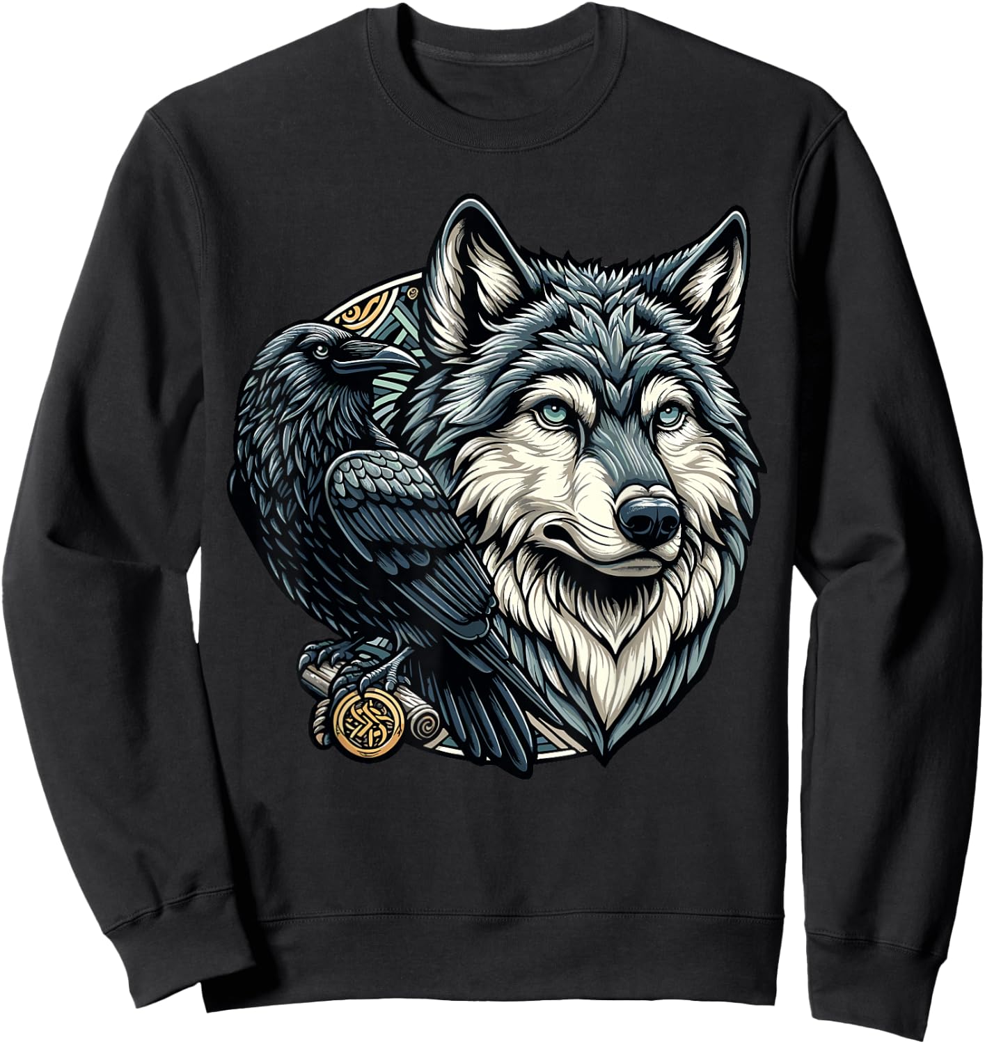 Wolf and Raven Design - Viking Symbol Nordic Mythology Sweatshirt - Sweatshirt | Black