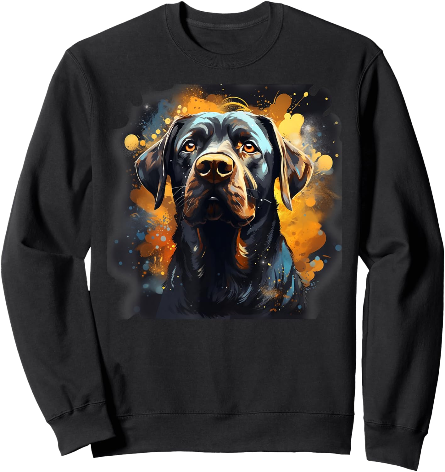 Black Lab Mastiff Mix Dog Colorful Orange Blue Splatter Women Sweatshirt - Sweatshirt | Black