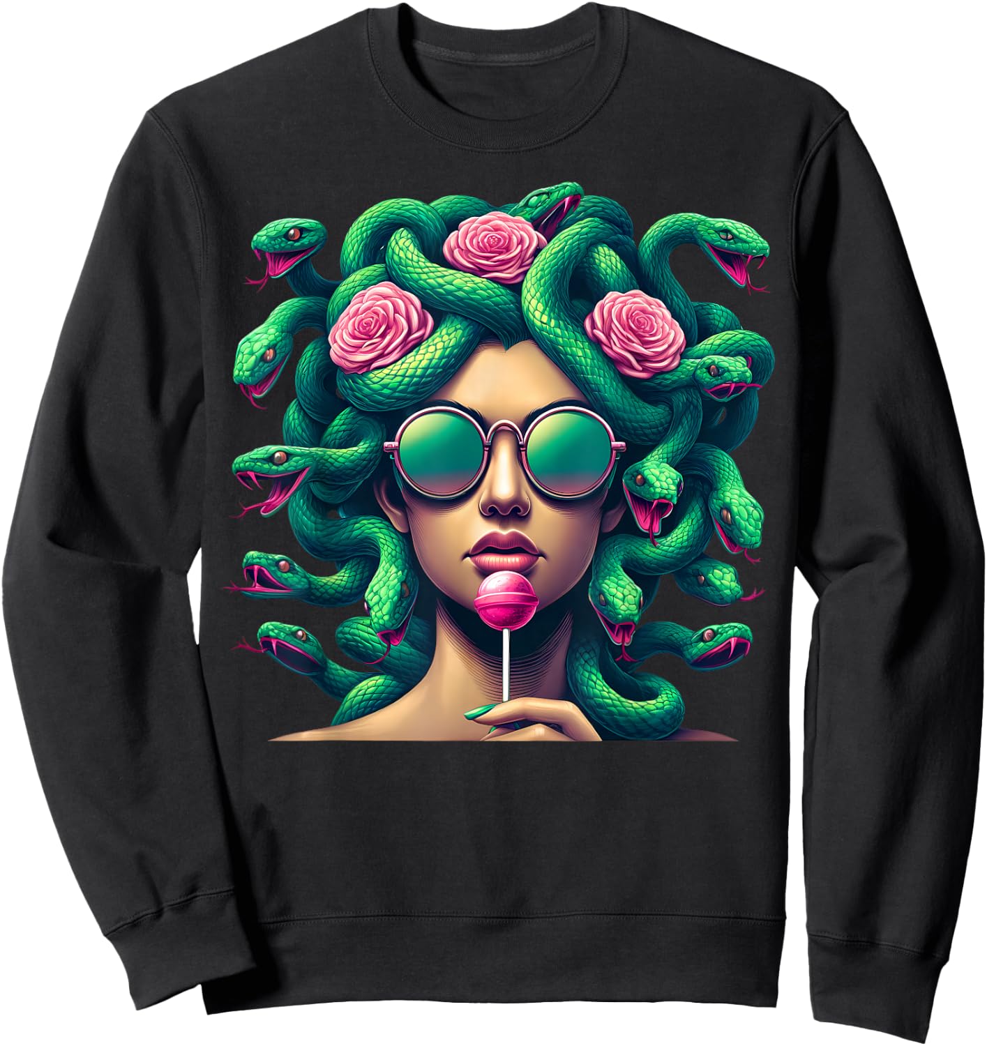 Medusa Hippie Psychedelic Snakes Greek Mythology , White Sweatshirt - Sweatshirt | Black