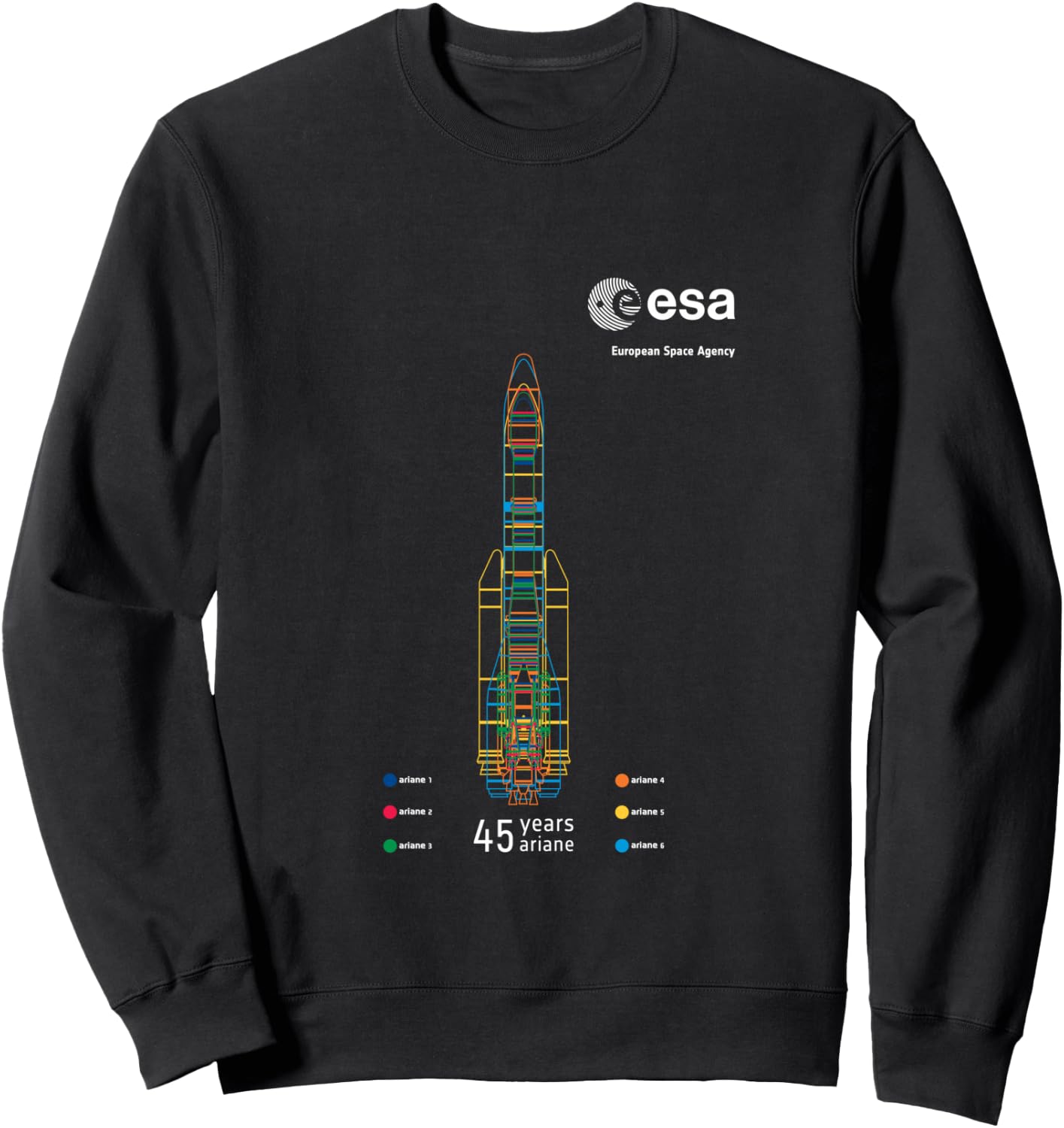 ESA European Space Agency 45 years Ariane 1-6 Rocket 1979-2024 Sweatshirt - Sweatshirt | Black
