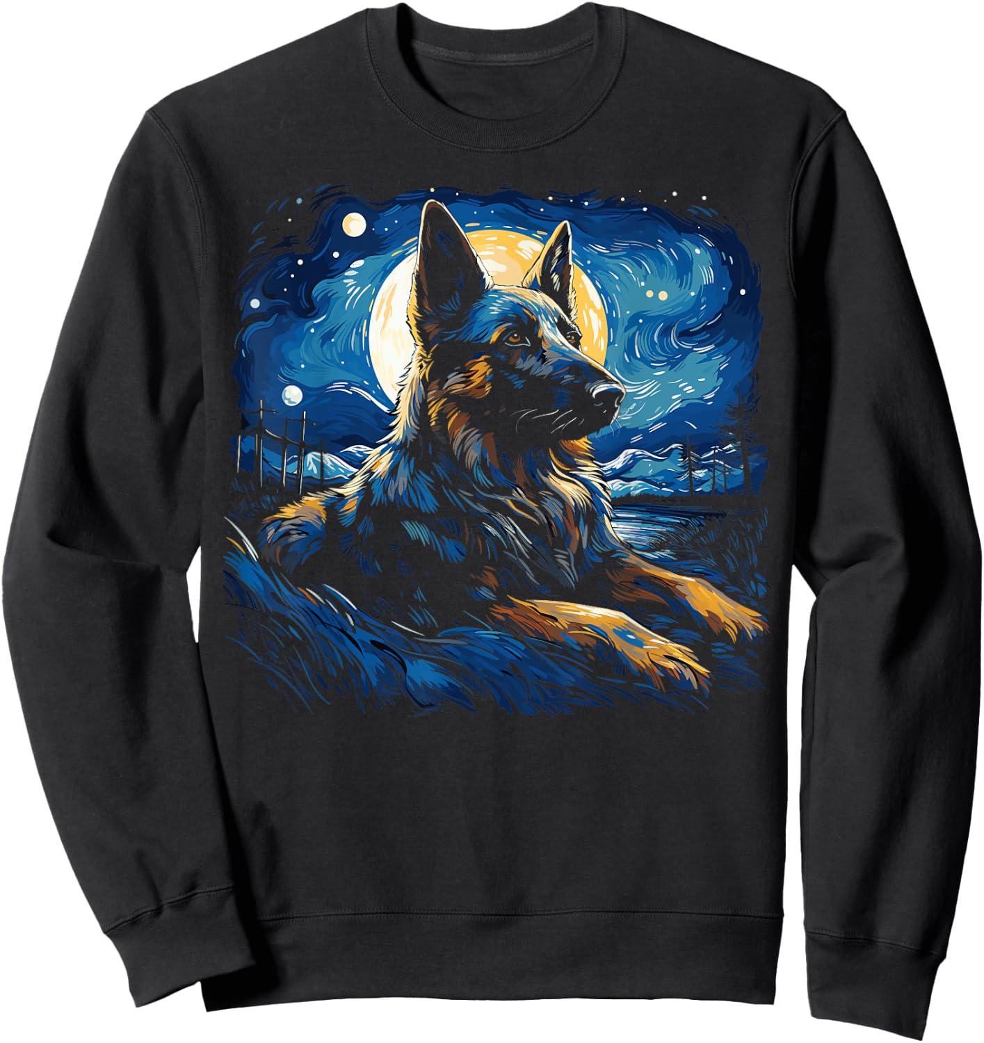 Van Gogh Dog German Shepherd Sweatshirt - Sweatshirt | Black