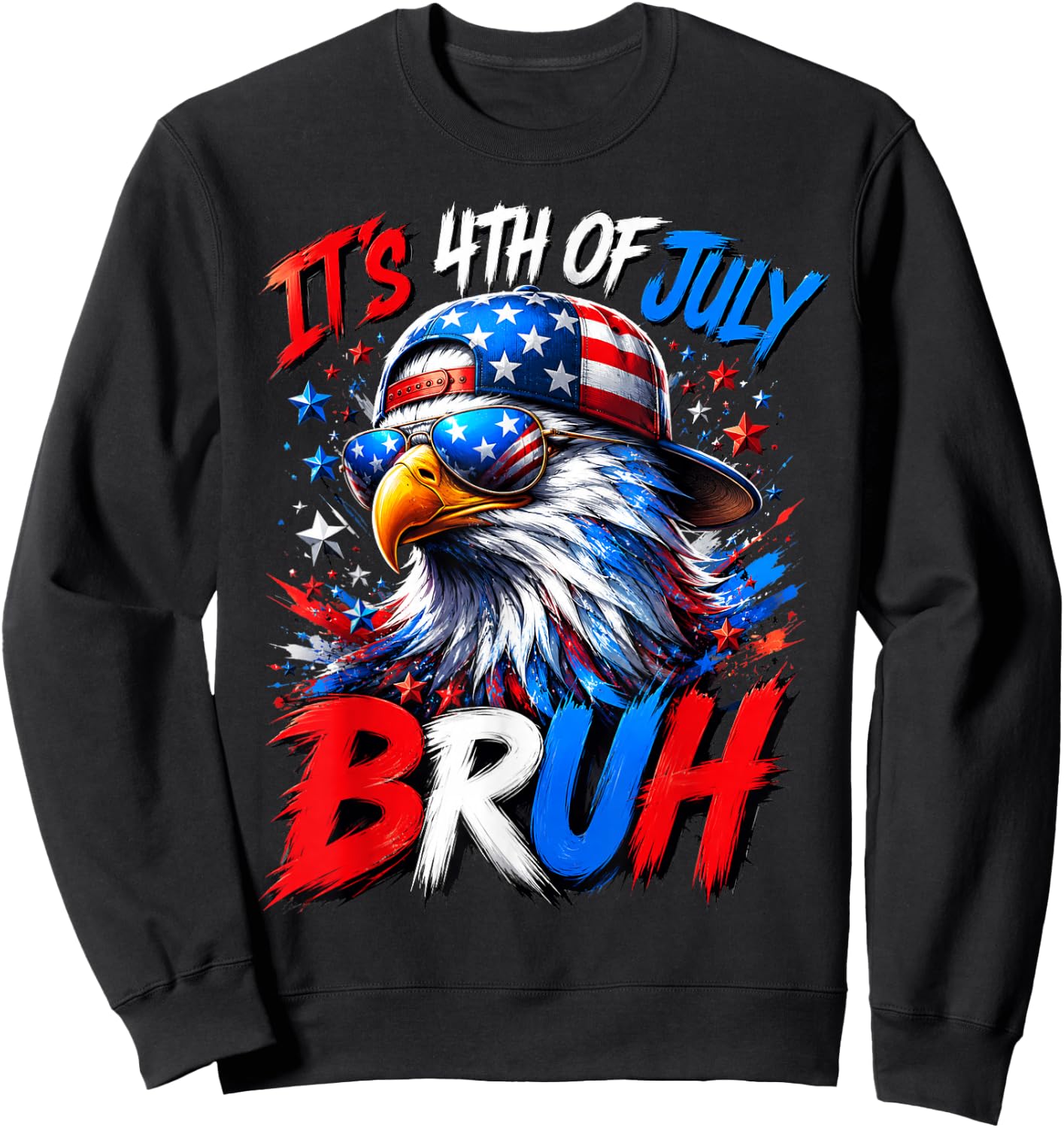 Bruh 4th of July Boys Kids Fourth of July Bald Eagle Sweatshirt - Sweatshirt | Black