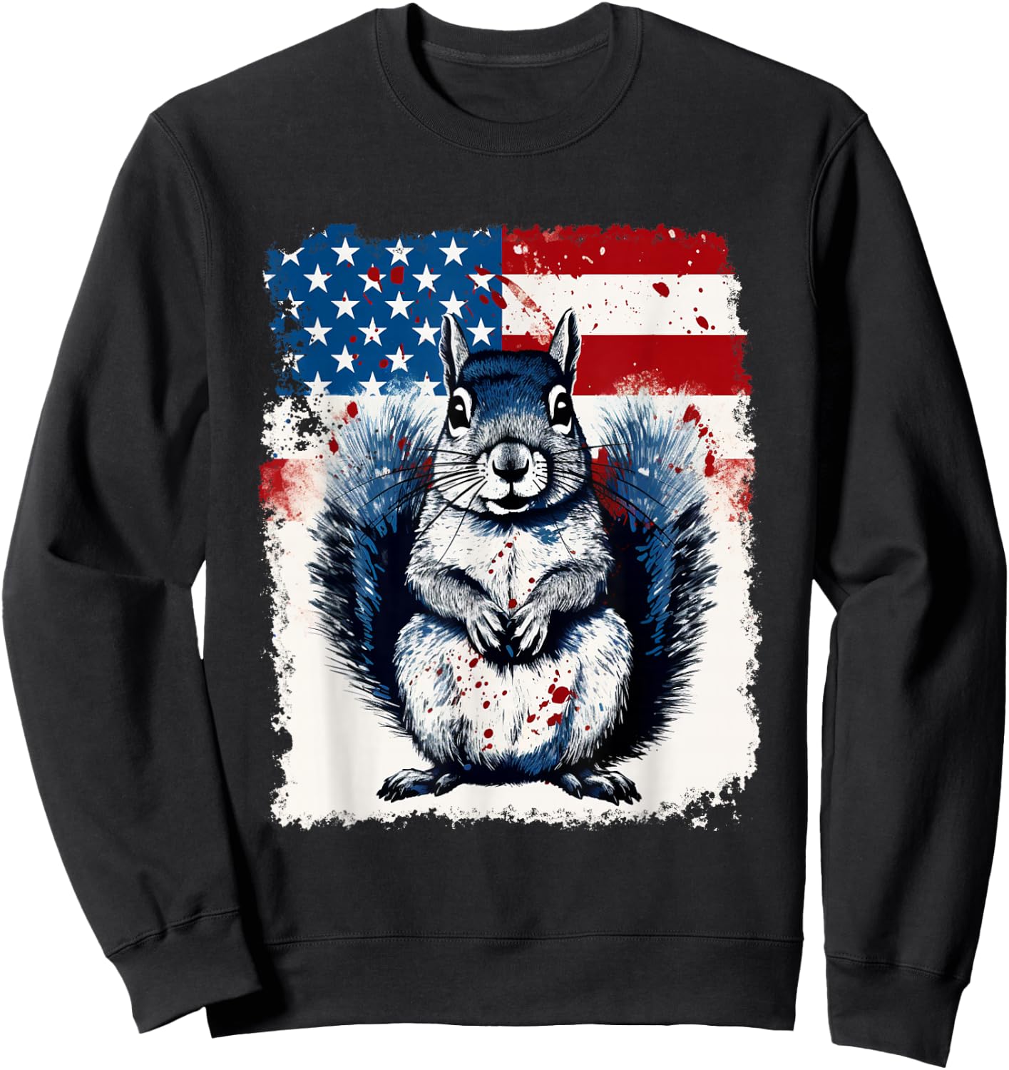 Pop Art Vintage Zoo Farm Animal Squirrel USA Flag Sweatshirt - Sweatshirt | Black