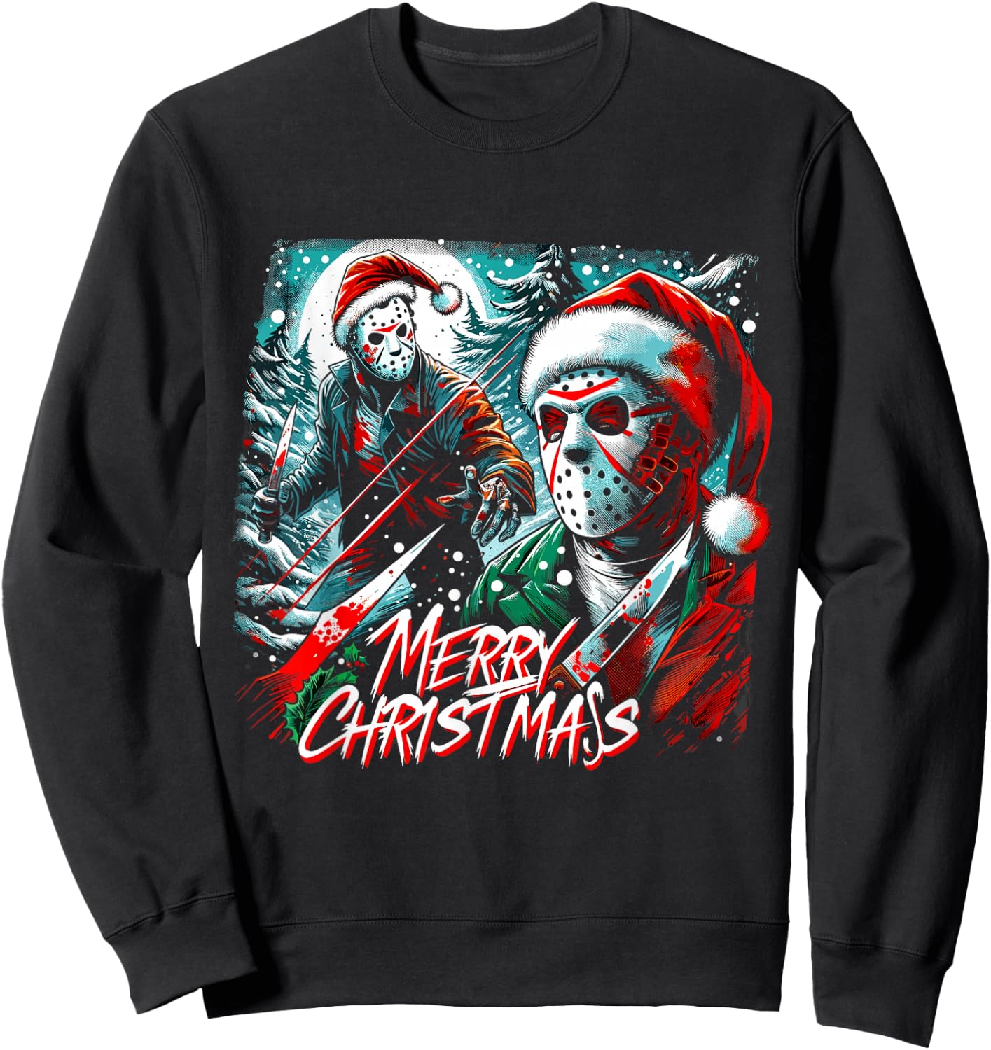Merry Christmas Festive Slasher Candy Cane Menace Sweatshirt - Sweatshirt | Black