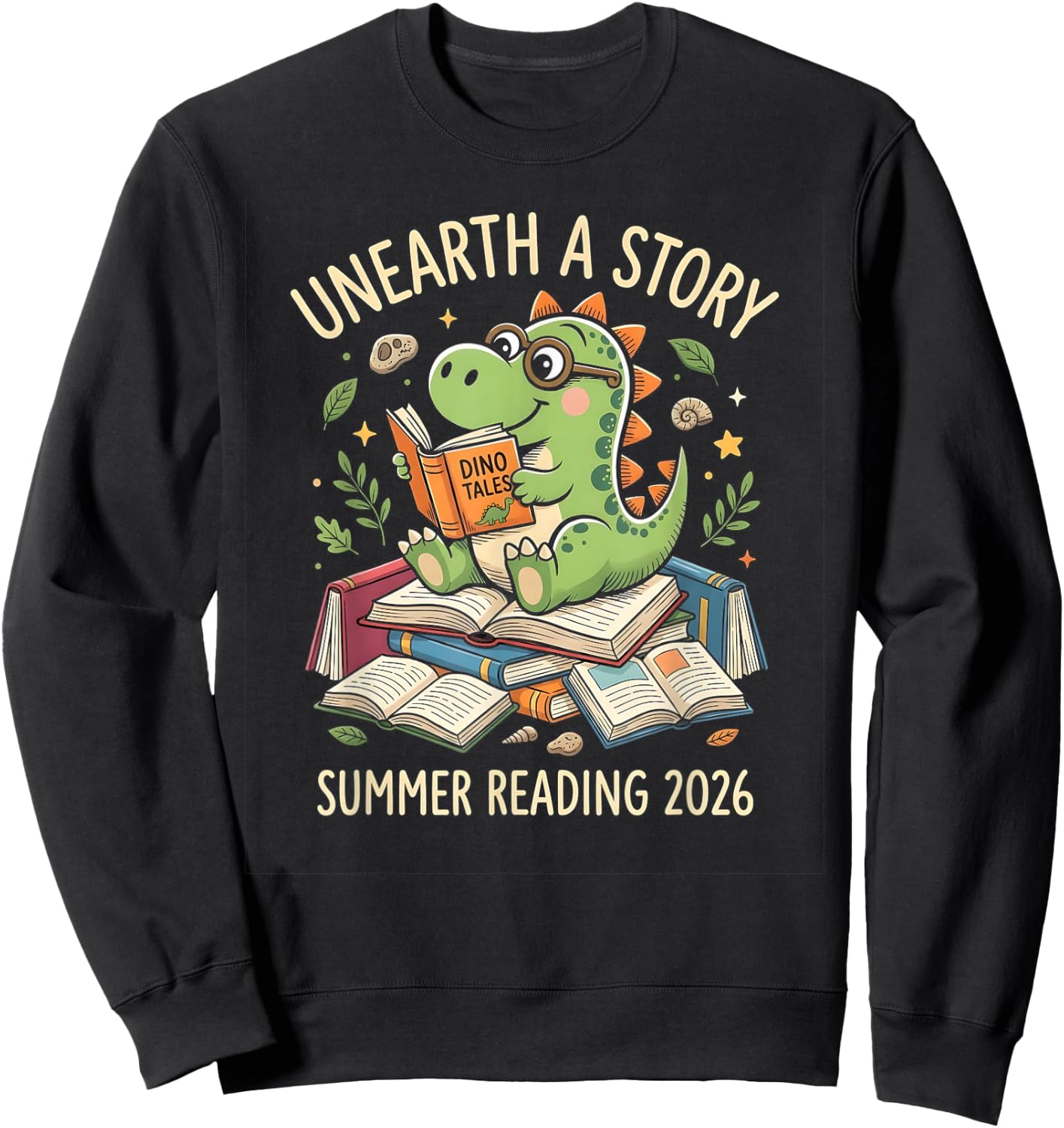 Unreath a Story Summer Library Reading 2026 Dinosaur Book Sweatshirt - Sweatshirt | Black