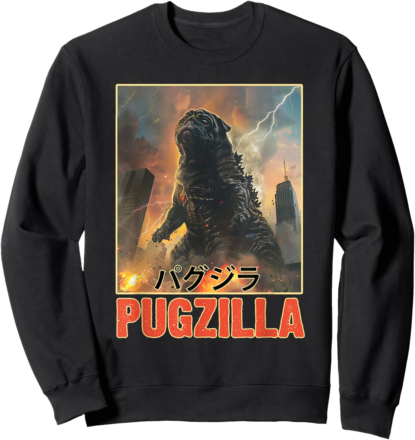 Funny Pug Vintage Styles Animal Vintage Art Pug Dog Kawai Pet Lovers Pugzilla Funny Outfits Sweatshirt - Sweatshirt | Black