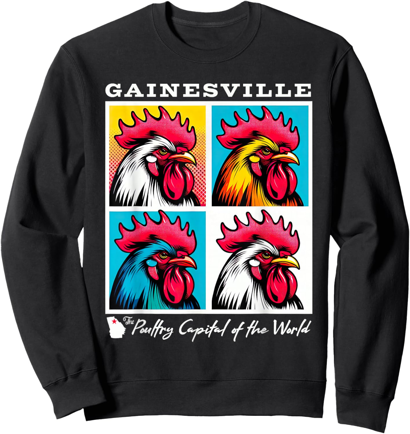 Gainesville Georgia Poultry Capital Chicken Pop Art Sweatshirt - Sweatshirt | Black