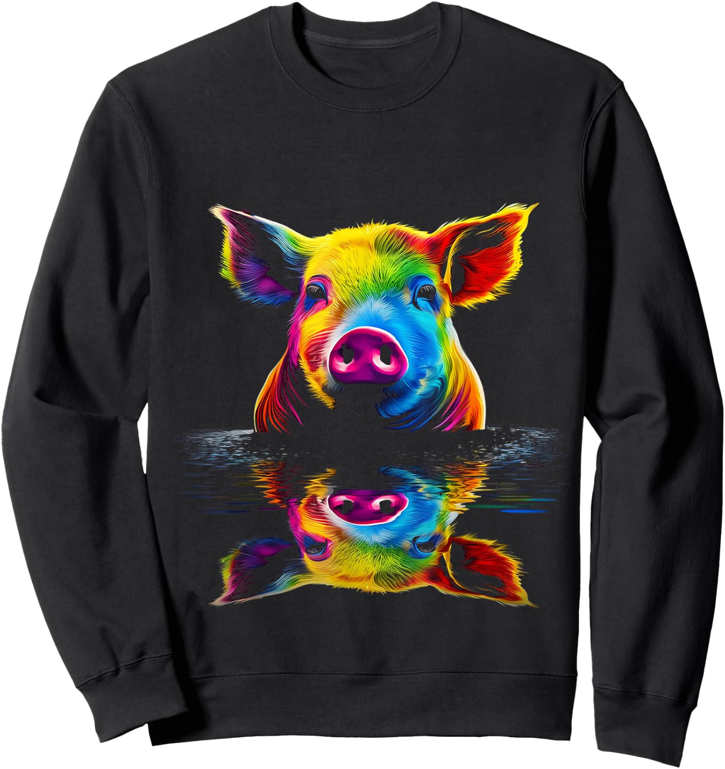 Pig Colorful Animal Art Illustration Graphic Pig Sweatshirt - Sweatshirt | Black