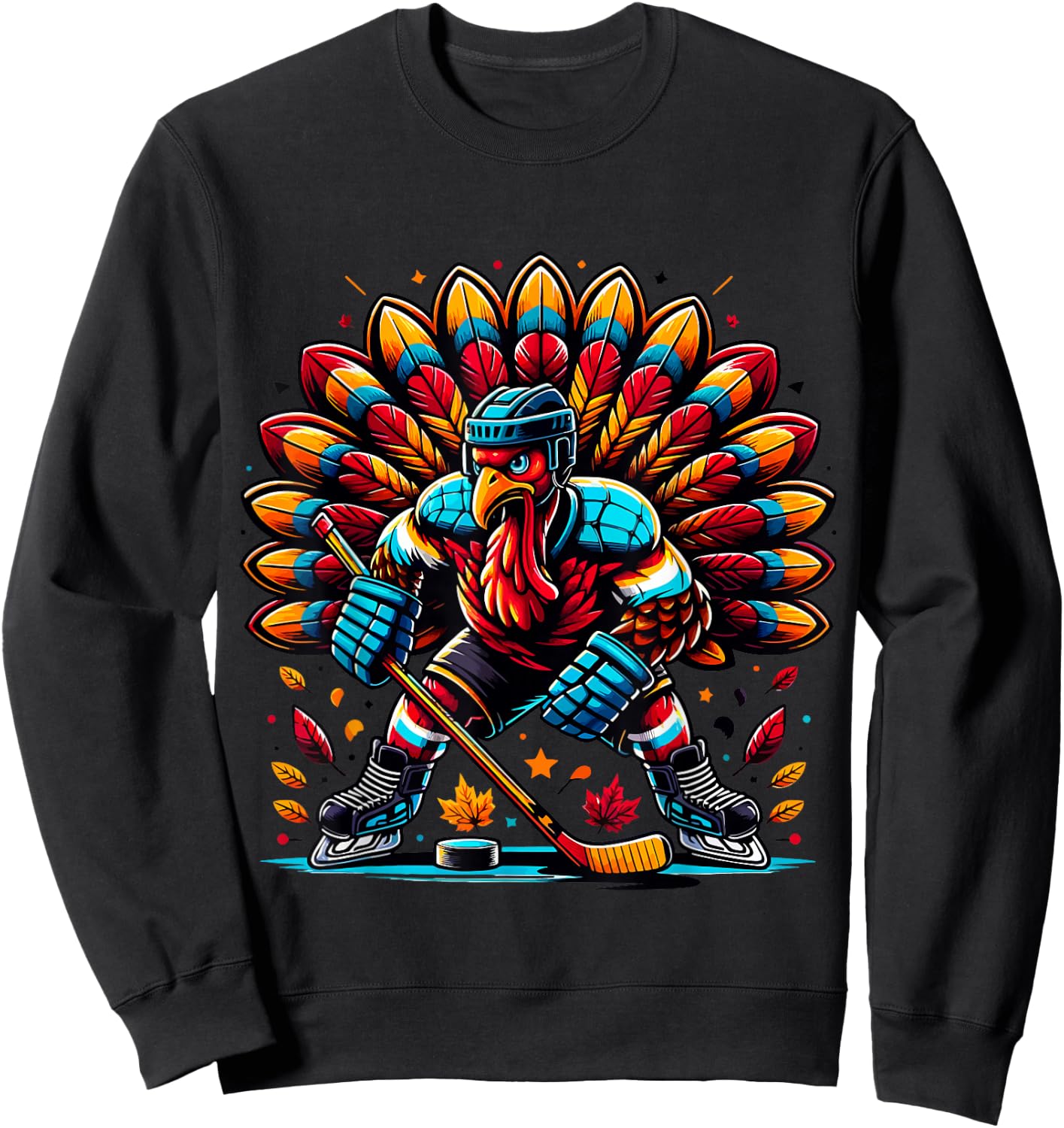 Thanksgiving Ice Hockey Turkey Playing Hockey Thankful Sweatshirt - Sweatshirt | Black