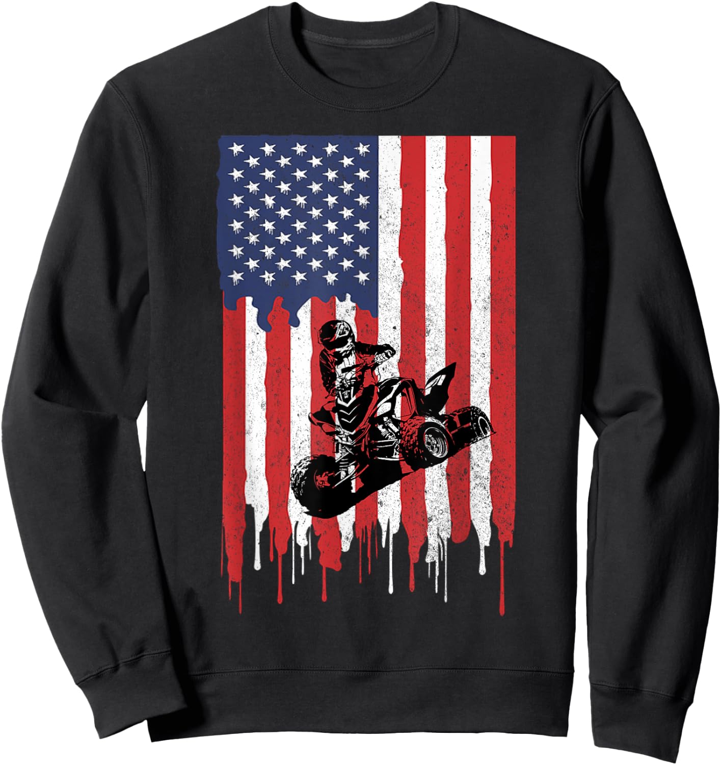 American USA Flag ATV Four Wheeler Quad Bike Brap T Shirt Sweatshirt - Sweatshirt | Black