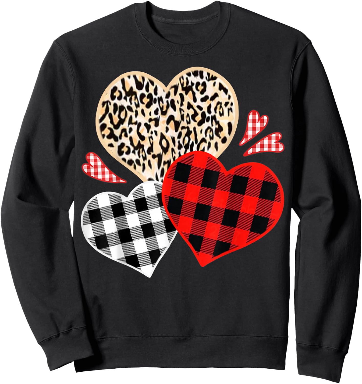 Girls Valentine's Shirts Hearts Love Leopard Red Plaid Sweatshirt - Sweatshirt | Black