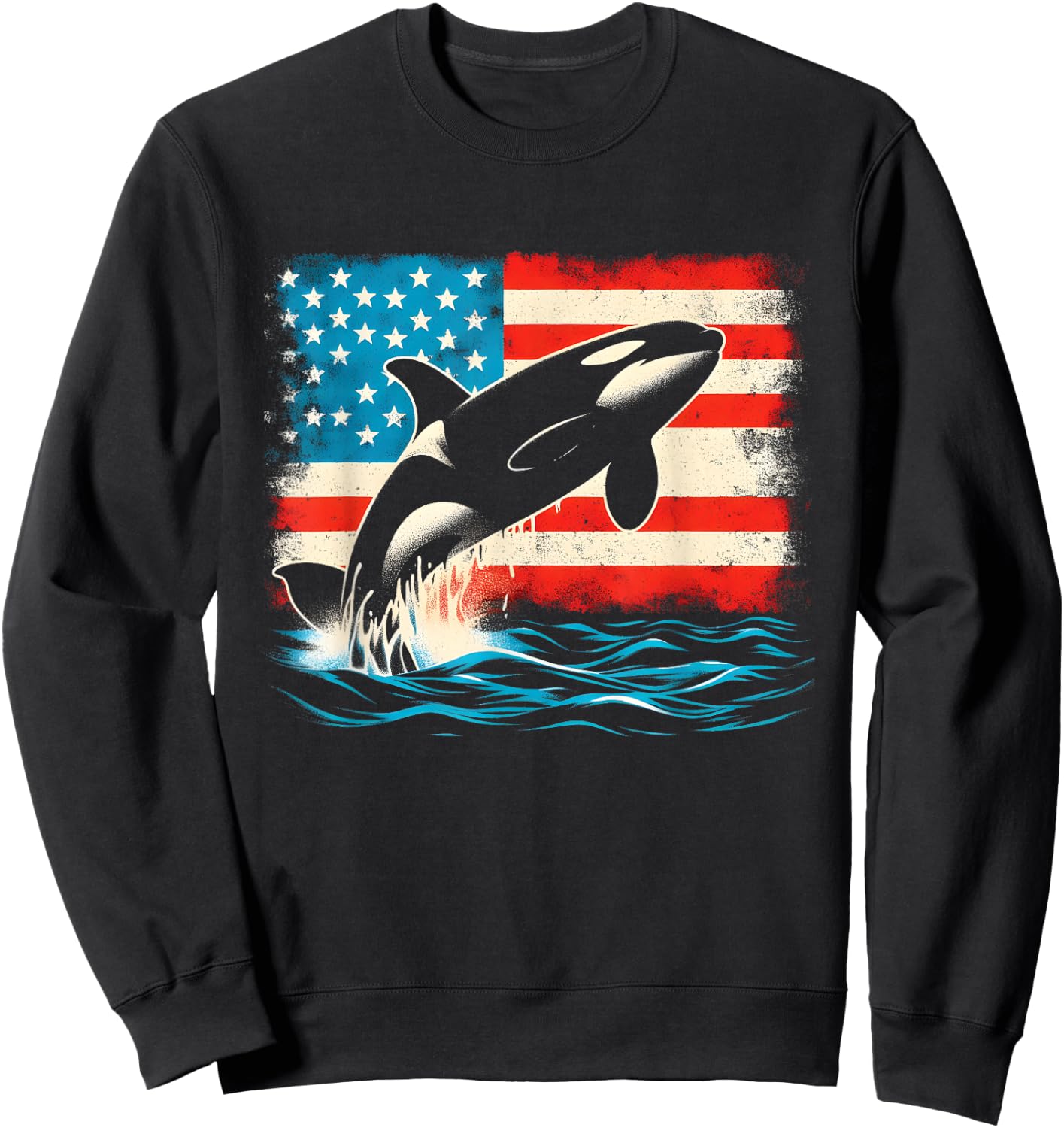 Orca American Flag - Patriotic USA Ocean Orca Whale Lover Sweatshirt - Sweatshirt | Black