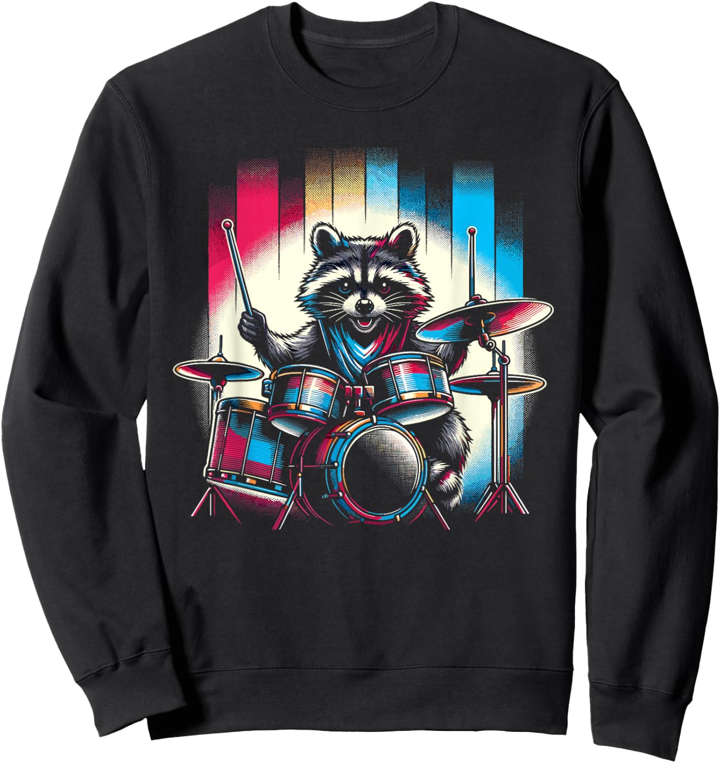 Raccoon Playing Drums Teacher Drummer Novelty Funny Drummer , black Sweatshirt - Sweatshirt | Black