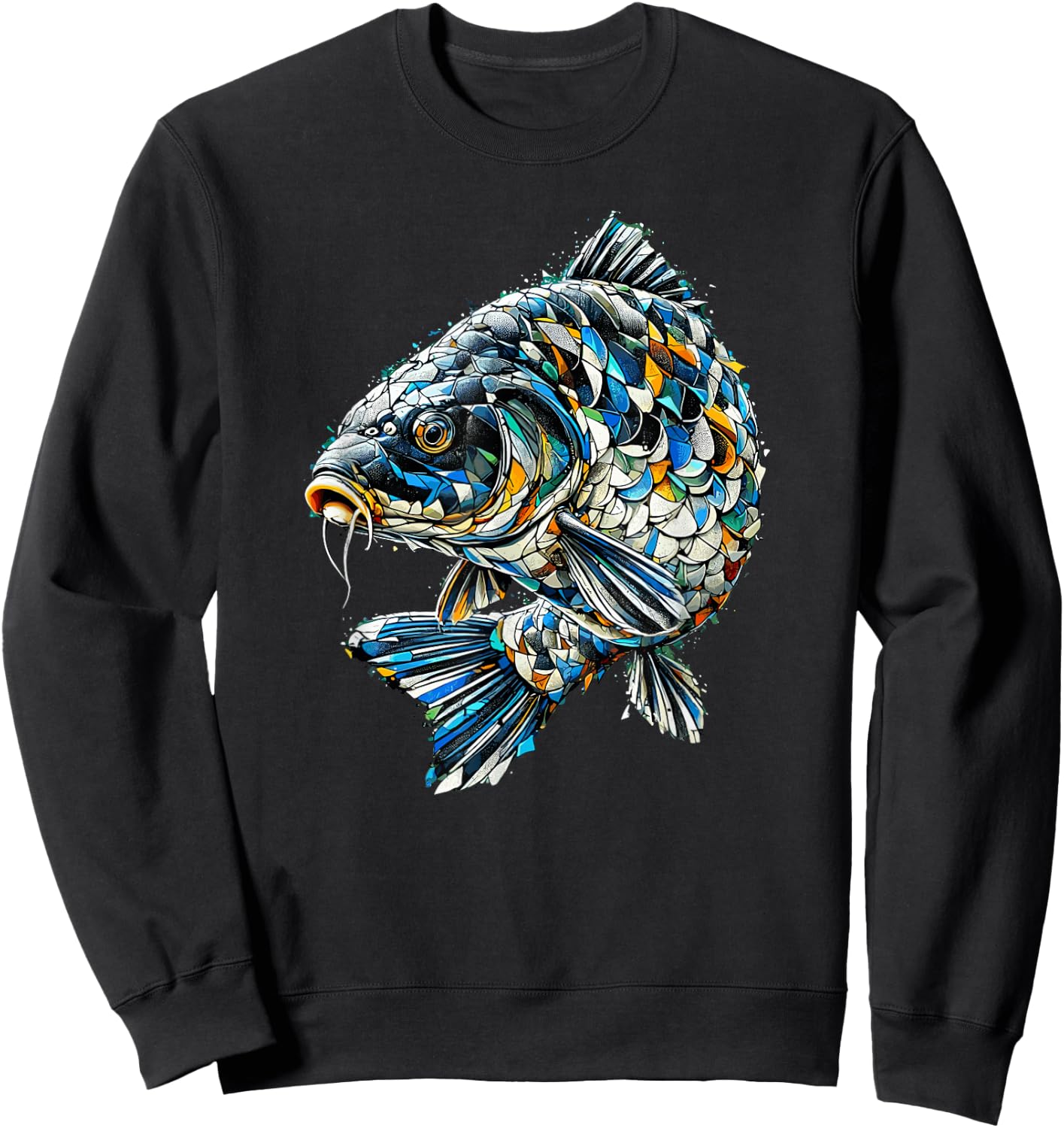 Polygon Art Fishing Carp Fisherman Carps , Black, S Sweatshirt - Sweatshirt | Black