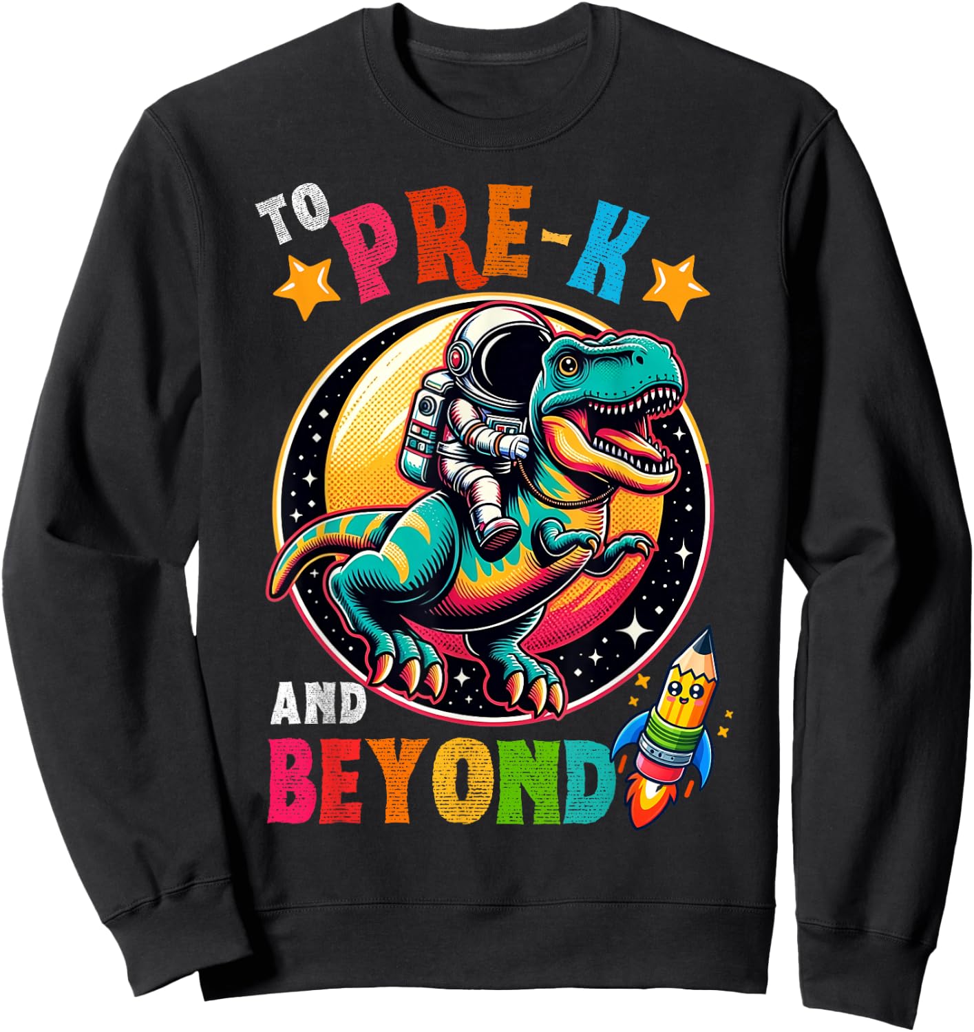 Astronaut Dinosaur boys First day back to School Pre-k Kids Sweatshirt - Sweatshirt | Black