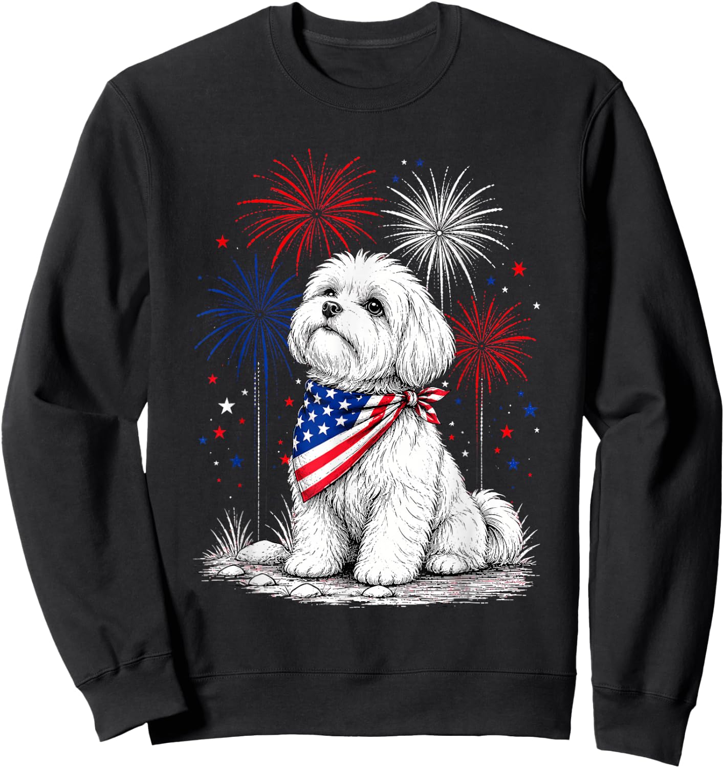 Maltese America's 250th Patriotic Fireworks Animal Lovers Sweatshirt - Sweatshirt | Black