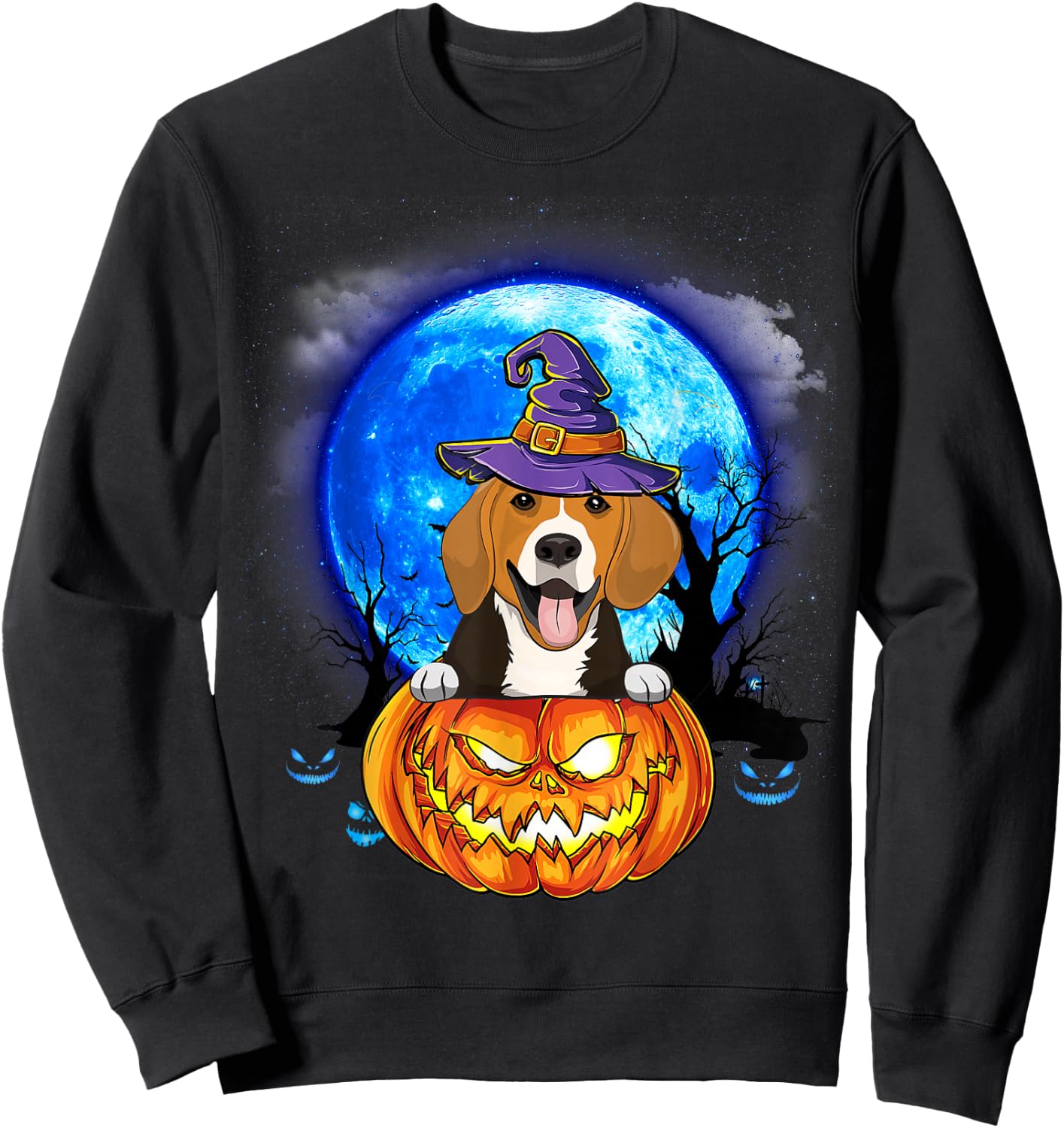 Beagle Witch Moon Pumpkin Scary Halloween Dog Lovers Sweatshirt - Sweatshirt | Black
