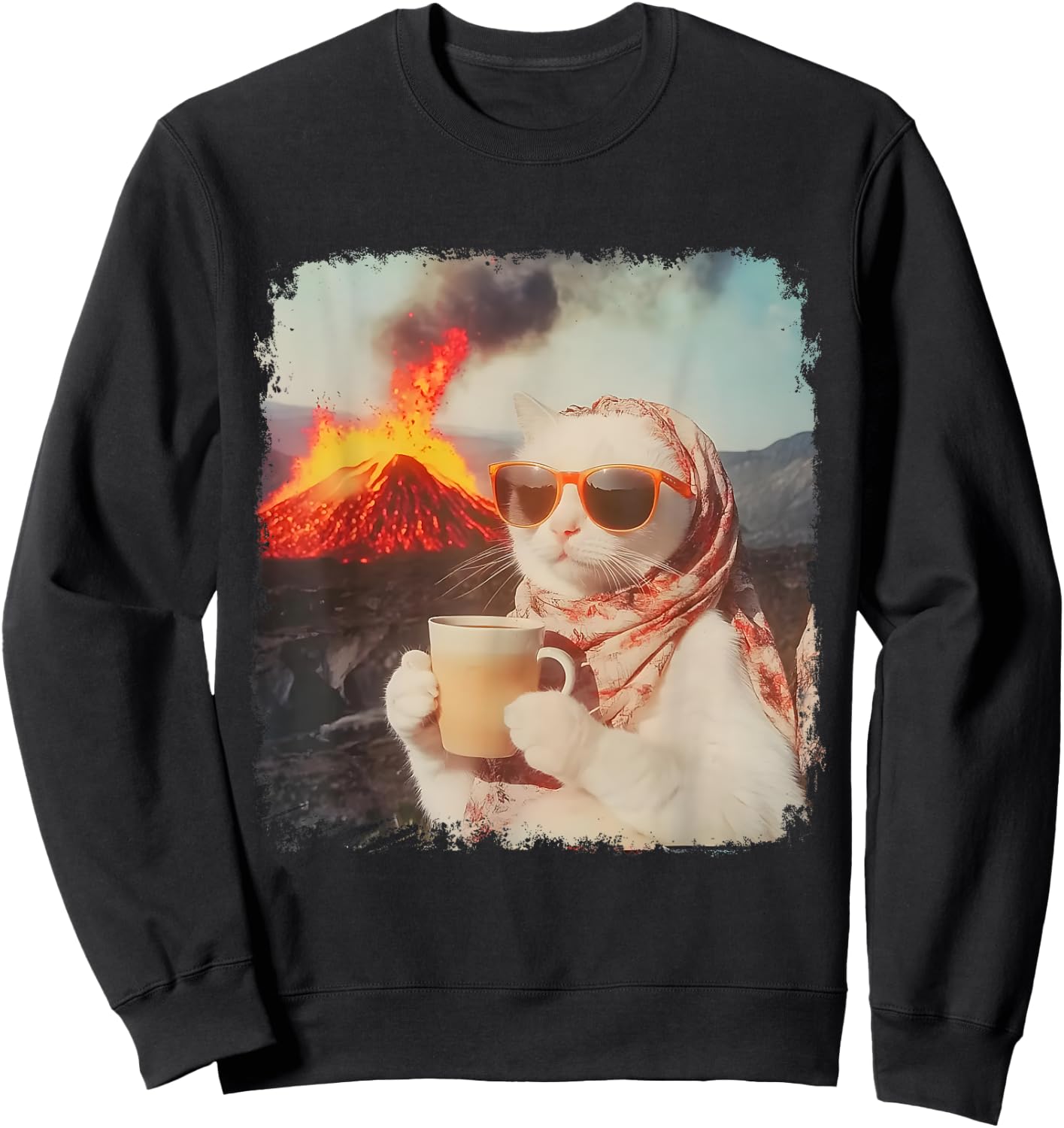 Meme I'm Just A Chill Cat Cool Cat With Coffee By Volcano Sweatshirt - Sweatshirt | Black