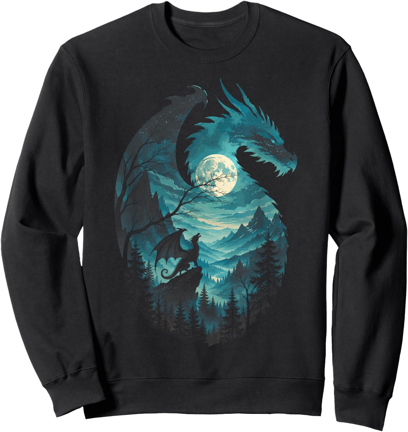 Dragon Howling at Moon 90's Vintage Retro Sweatshirt - Sweatshirt | Black