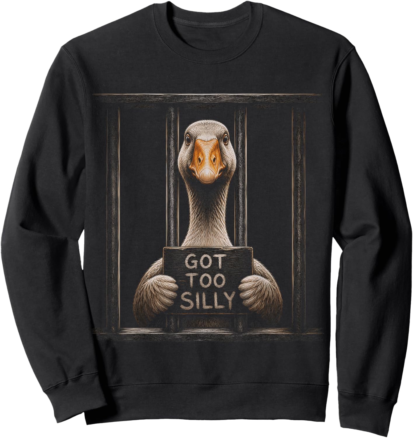 Goose Got Too Silly Funny Graphic Artwork Design Sweatshirt - Sweatshirt | Black