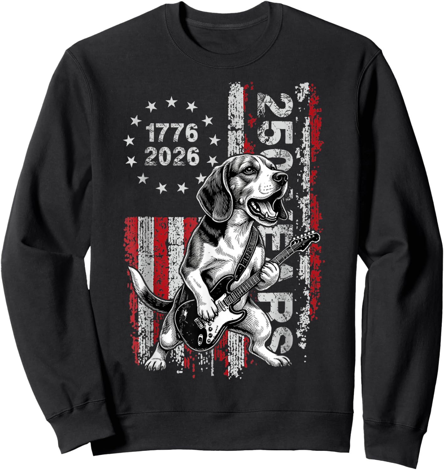 250 Years US Flag Beag Dog Playing Guitar - Funny Beagle Sweatshirt - Sweatshirt | Black