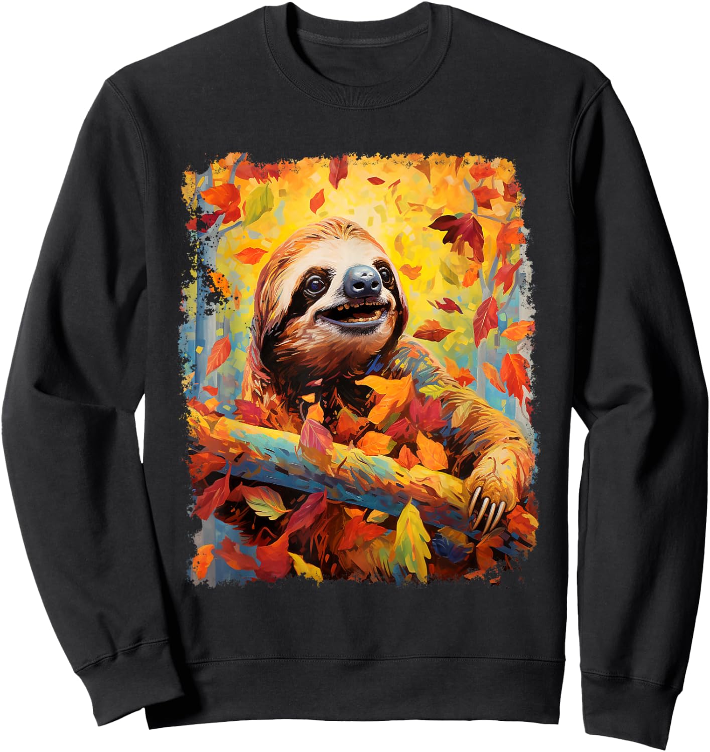 Sloth Fall Leaves Season Fashion Clothes Color Sweatshirt - Sweatshirt | Black