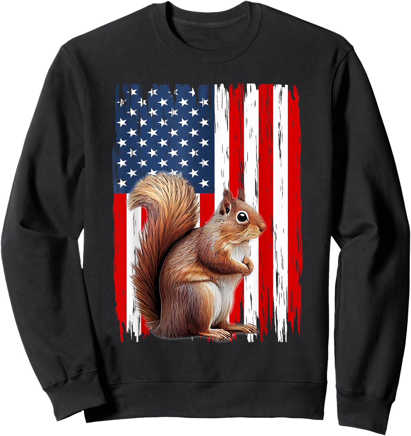 Patriotic Squirrel USA Flag American 4th Of July Men Women Sweatshirt - Sweatshirt | Black
