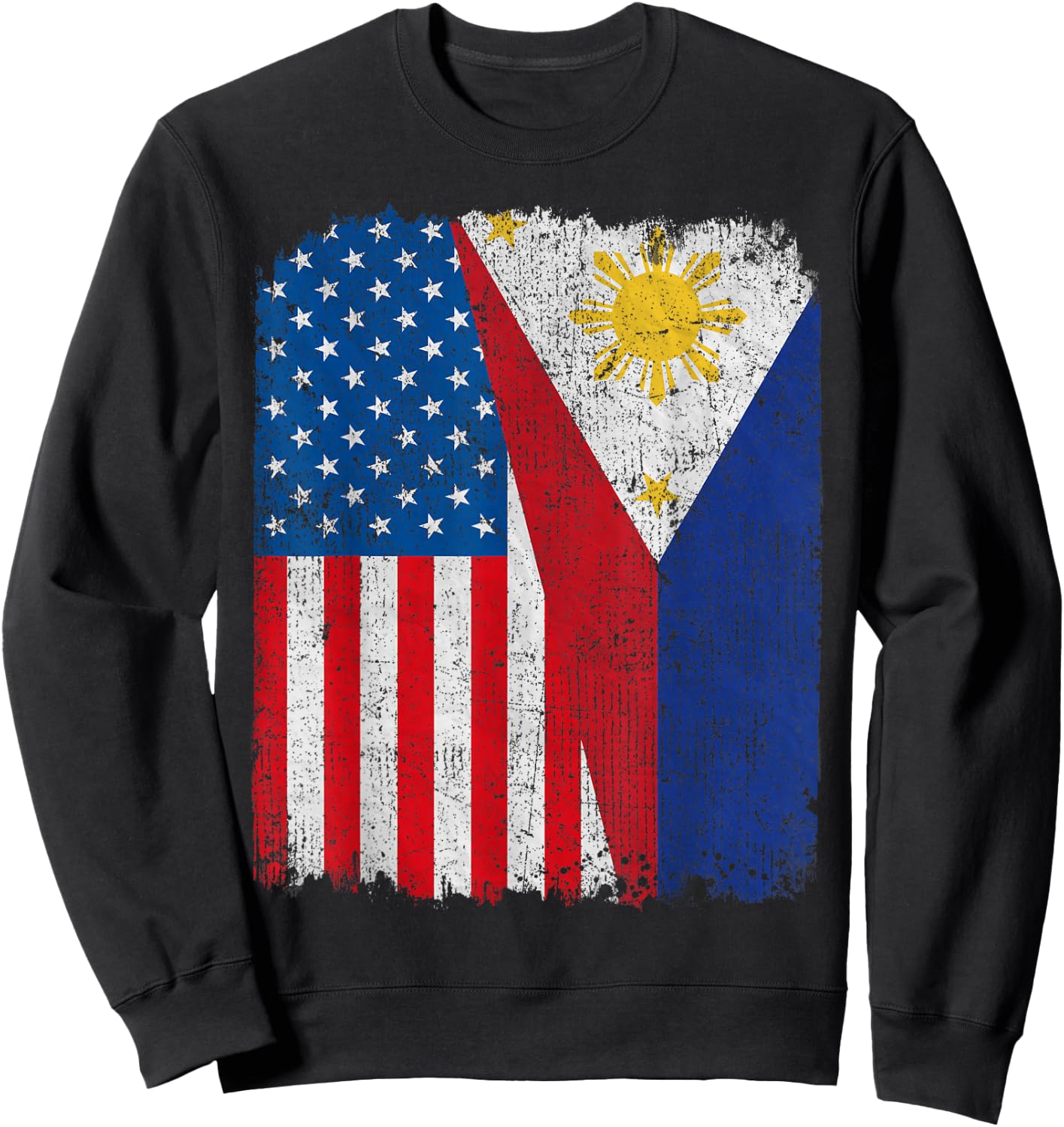 Filipino American Flag Half USA Philippines Root Proud Sweatshirt - Sweatshirt | Black