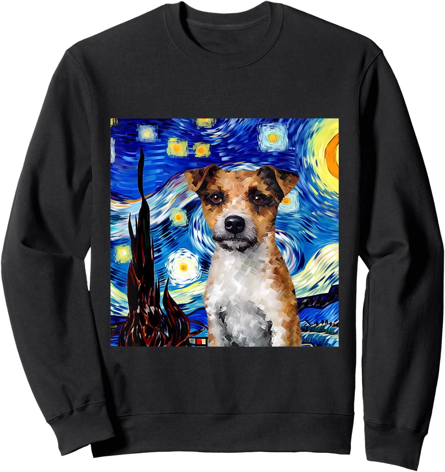 Jack Russell Terrier Starry Night Dog Painting Sweatshirt - Sweatshirt | Black