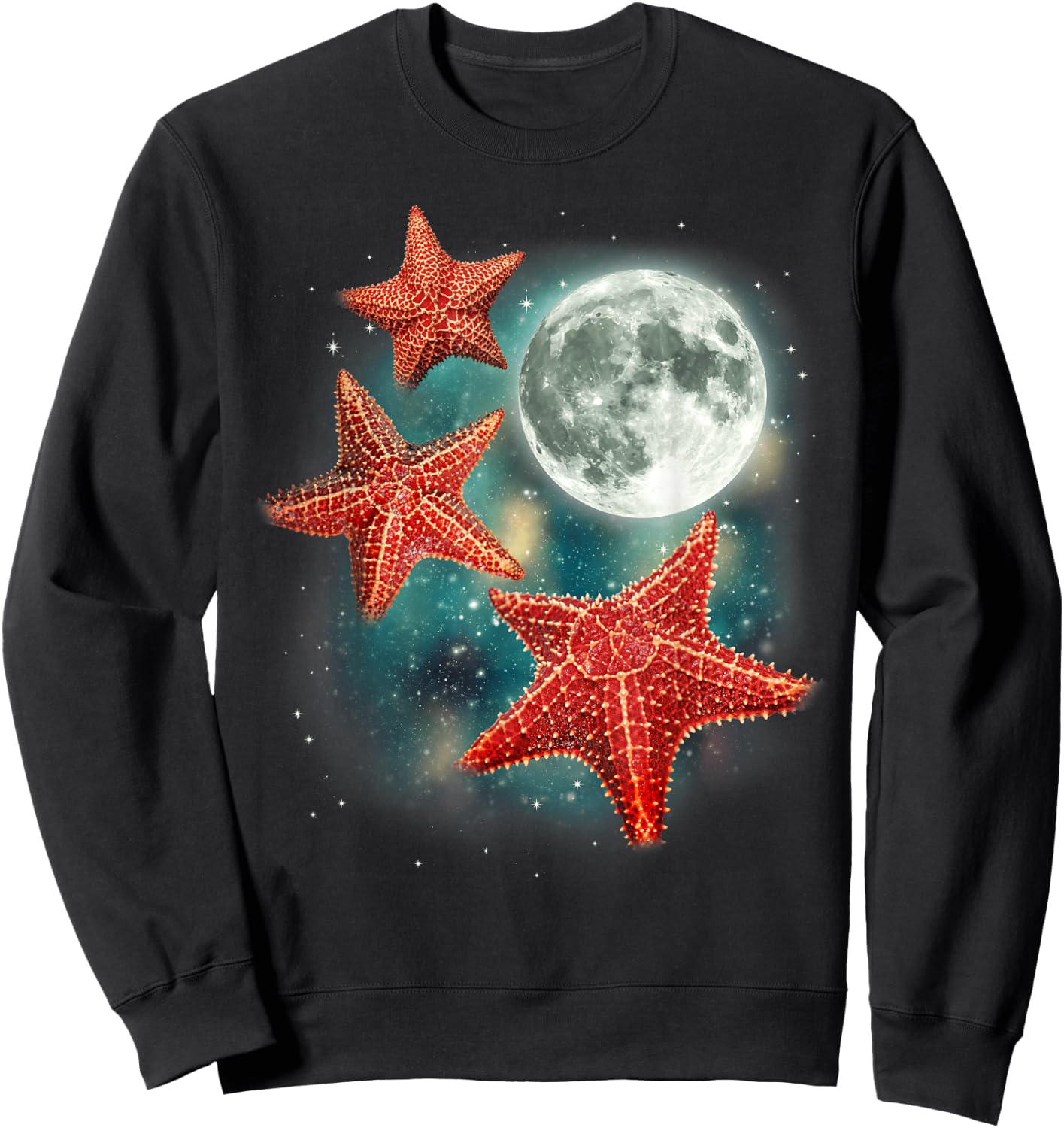3 Starfish Moon Oceanic Funny Weird Quirky Sea Animals Sweatshirt - Sweatshirt | Black