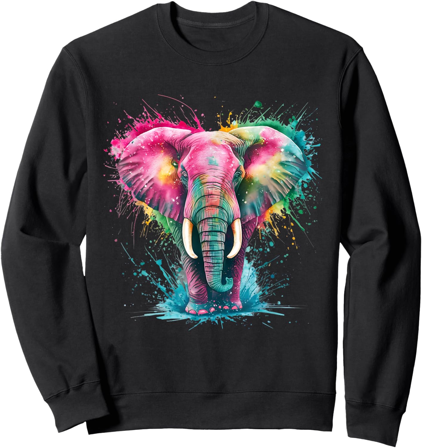 Elephant Men's Women's Colourful Watercolour Elephant , black Sweatshirt - Sweatshirt | Black