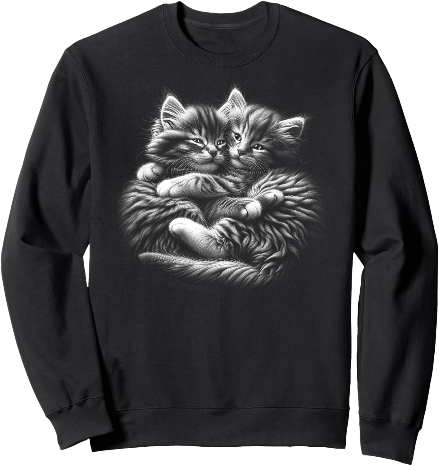 MyAnimal - Your Favourite Animal Wear: Süße umarmende Kätzchen im photorealistischen Zeichenstil für Katzenliebhaber, alle Altersgruppen - Erwachsene - Schwarz - S Sweatshirt - Sweatshirt | Black