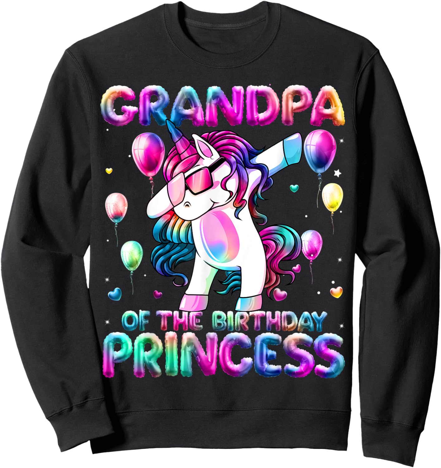 Grandpa of the Birthday Princess Girl Dabbing Unicorn Papa Sweatshirt - Sweatshirt | Black