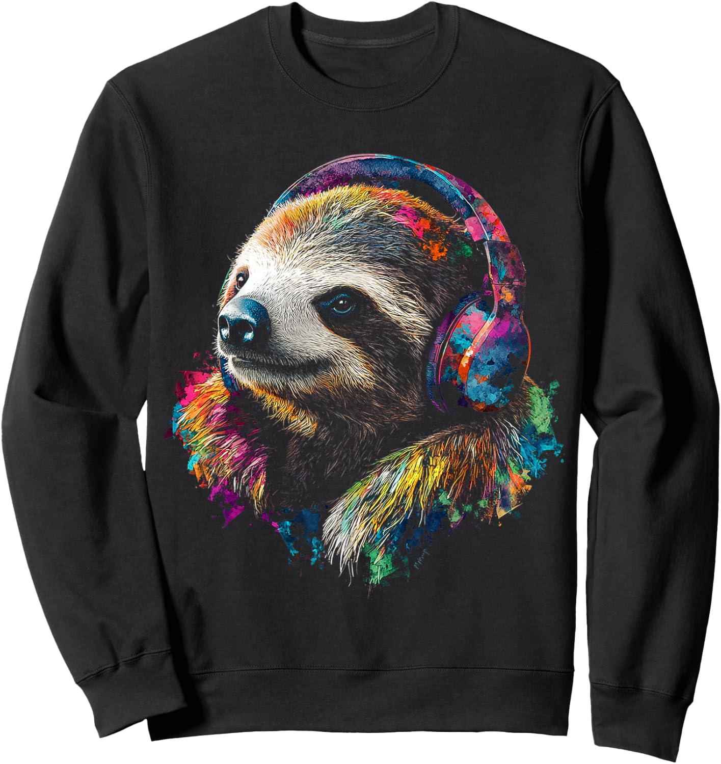 Headphones with Sloth Pattern , Black, S Sweatshirt - Sweatshirt | Black