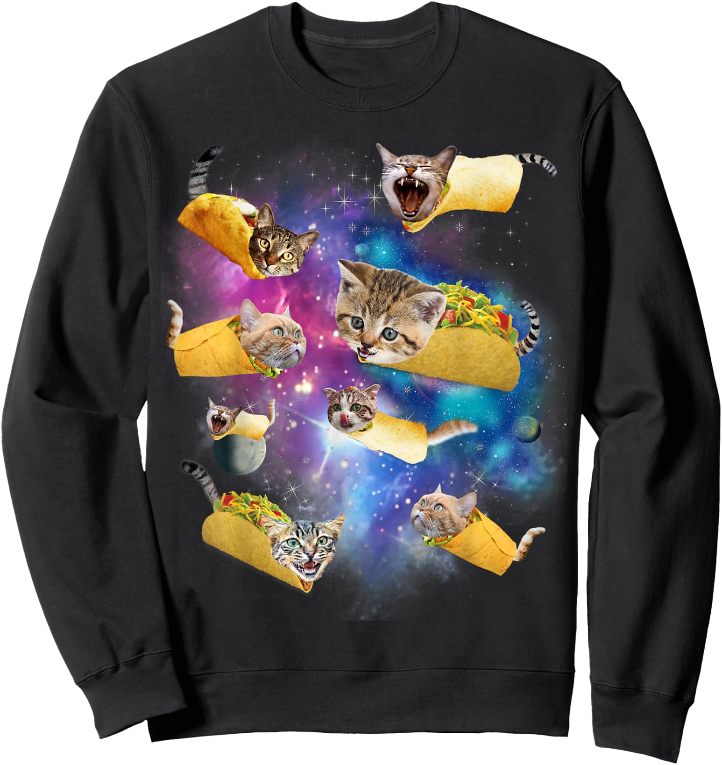 Burrito Pizza and Taco Cat in Space - Tacocat Gift , black Sweatshirt - Sweatshirt | Black