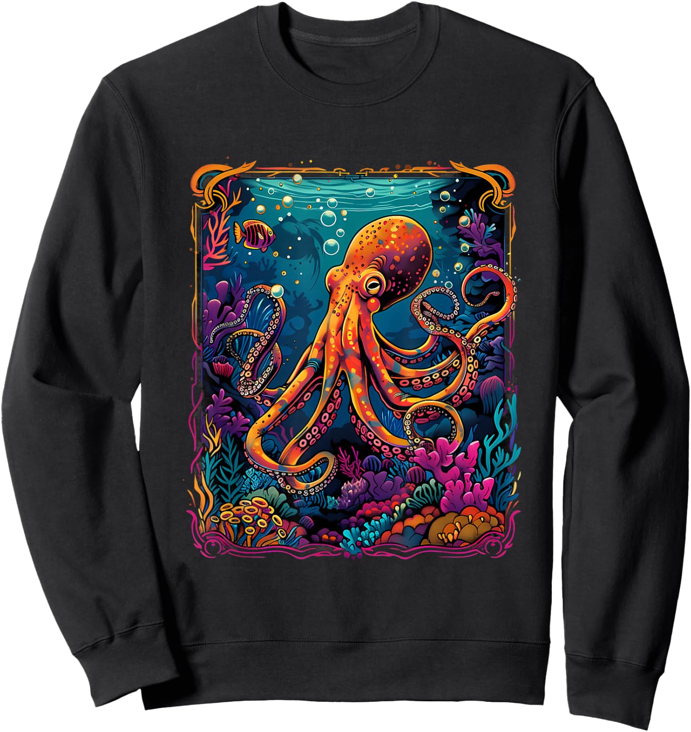 Sea Ocean Octopus Motif Artwork Sea Creature Kraken Cthulhu Sweatshirt - Sweatshirt | Black