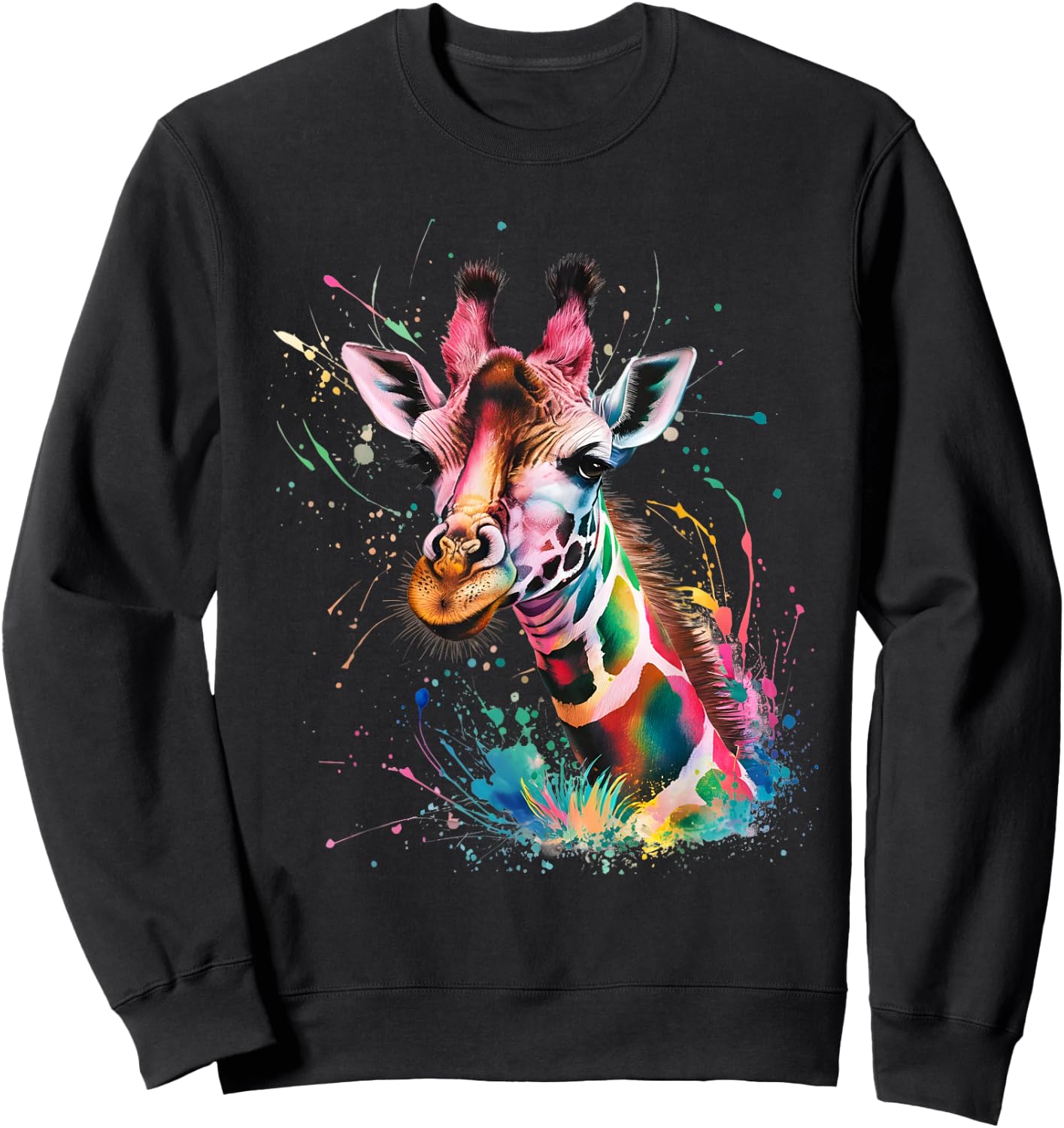 Giraffe Men Woman Colorful Watercolor Giraffe Sweatshirt - Sweatshirt | Black