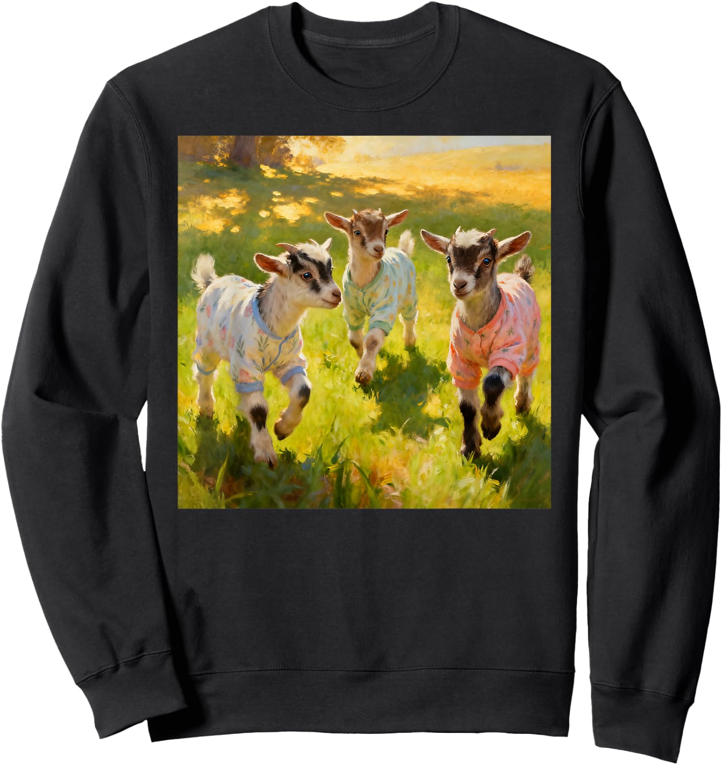 Baby Goats Wearing Pajamas Playfully Frolicking Sweatshirt - Sweatshirt | Black